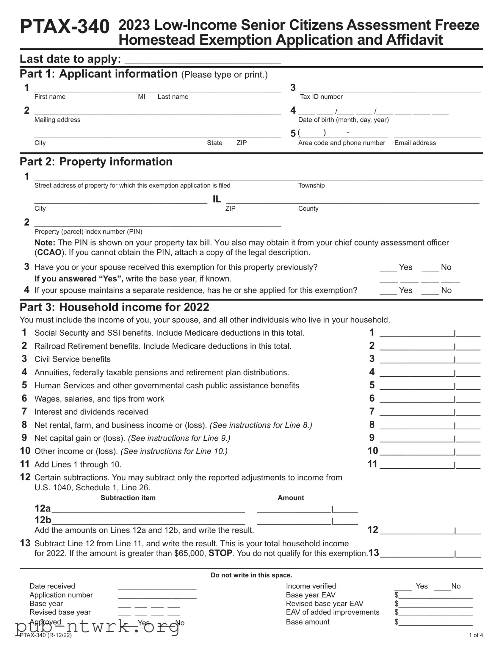 Blank Illinois Ptax 340 PDF Form