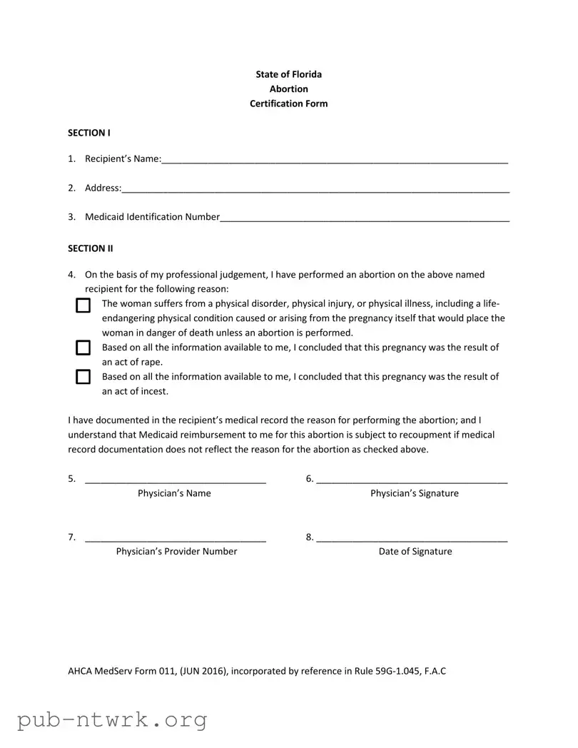 Blank Abortion Paperwork Florida PDF Form