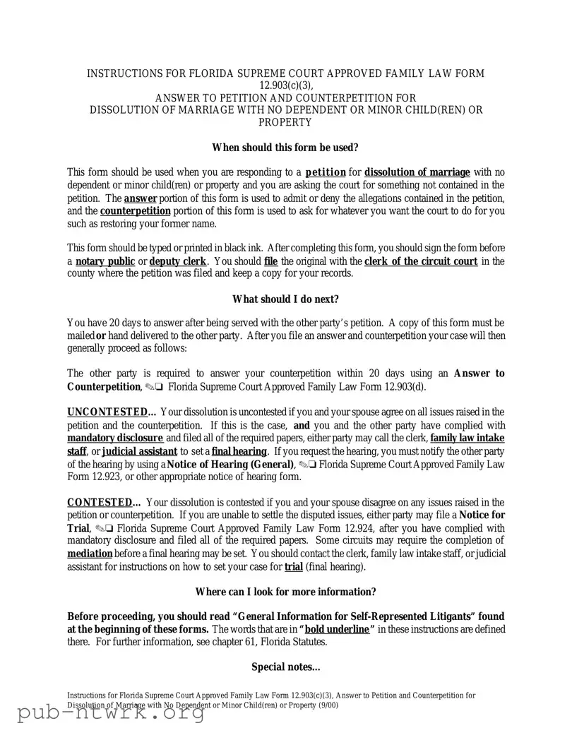 Blank Florida Answer to Petition and Counterpetition for Dissolution of Marriage PDF Form
