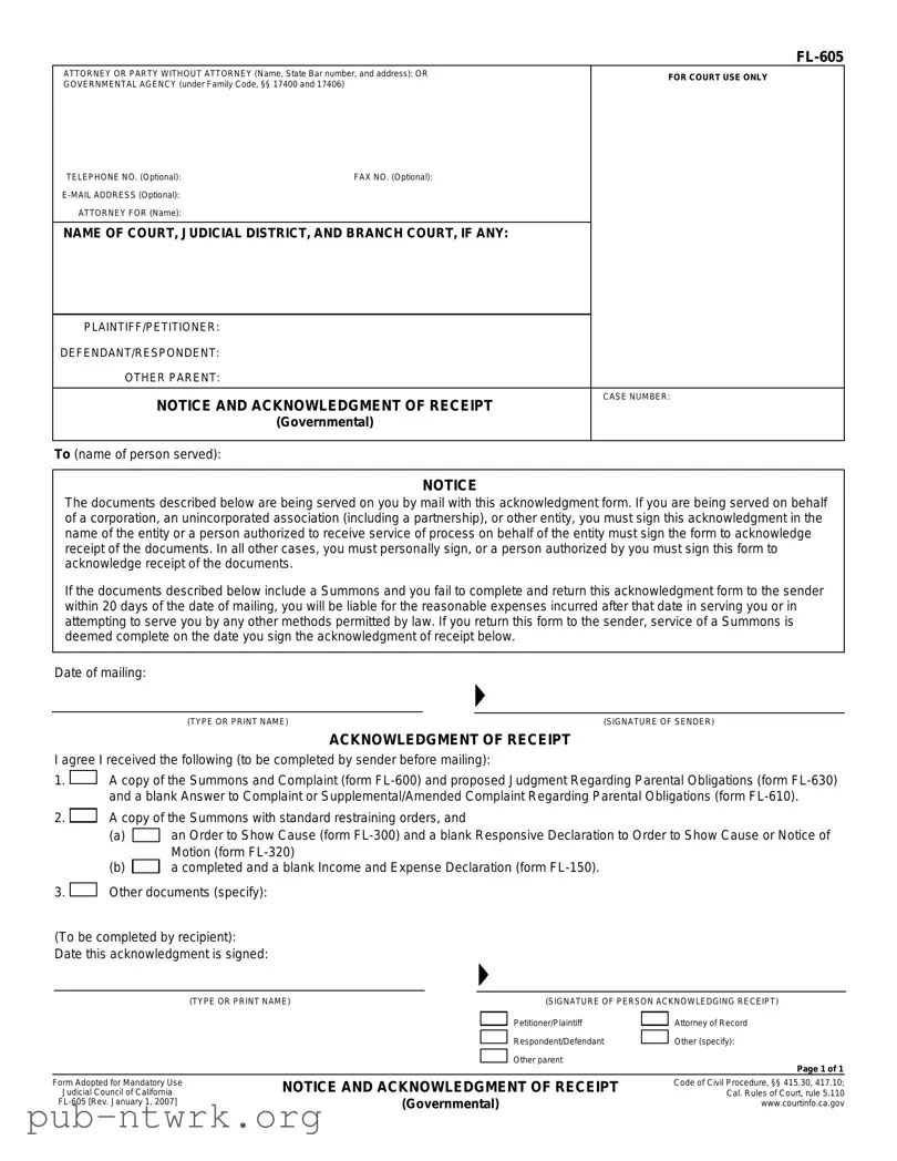Blank California Fl 605 PDF Form