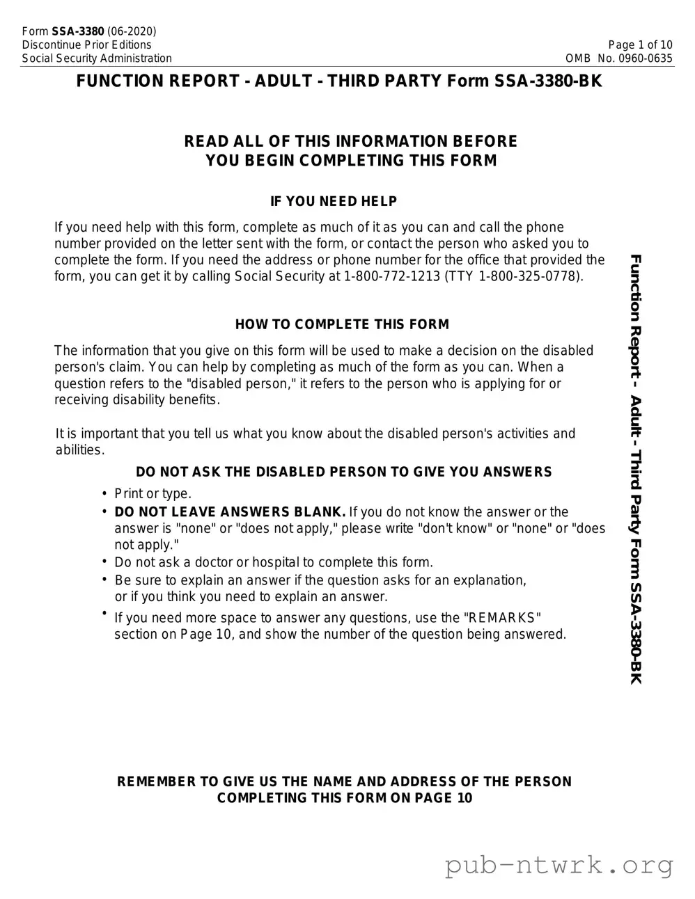 Blank SSA SSA-3380-BK PDF Form