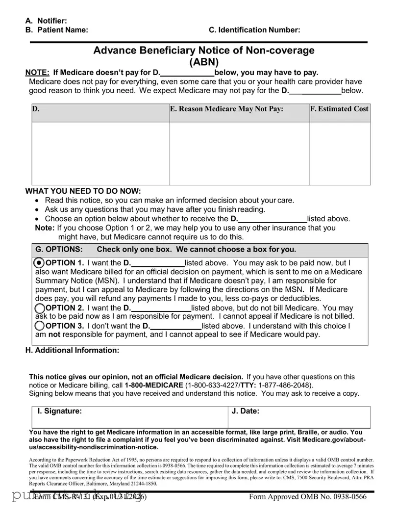 Blank Advance Beneficiary Notice of Non-coverage PDF Form