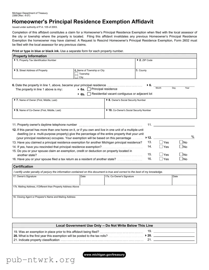 Blank 2368 Michigan PDF Form