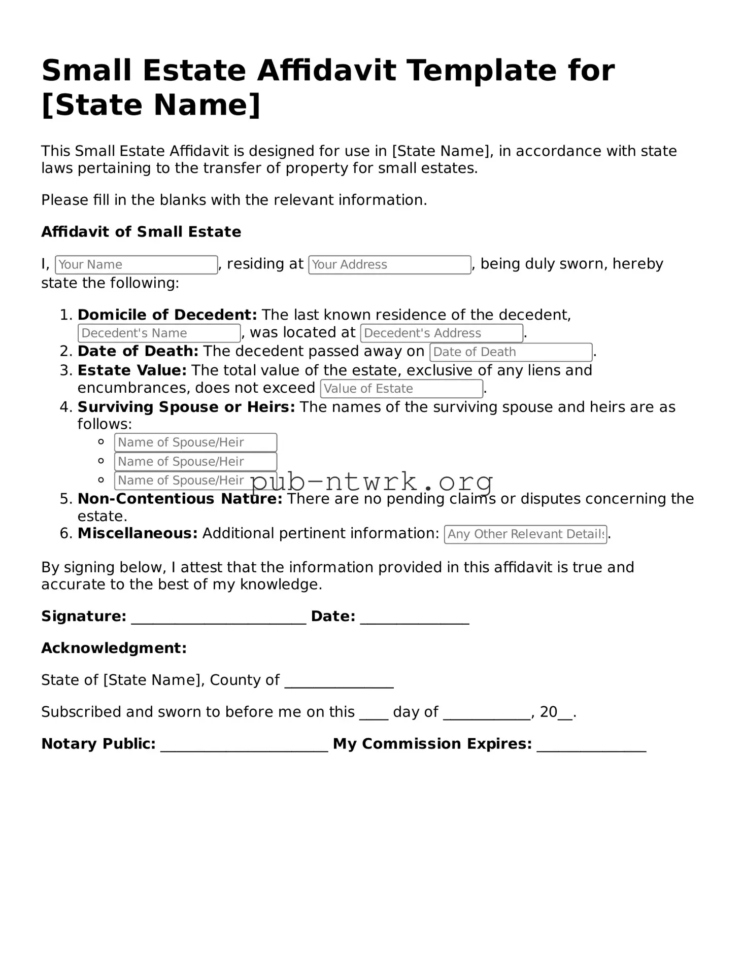 Legal Small Estate Affidavit Form
