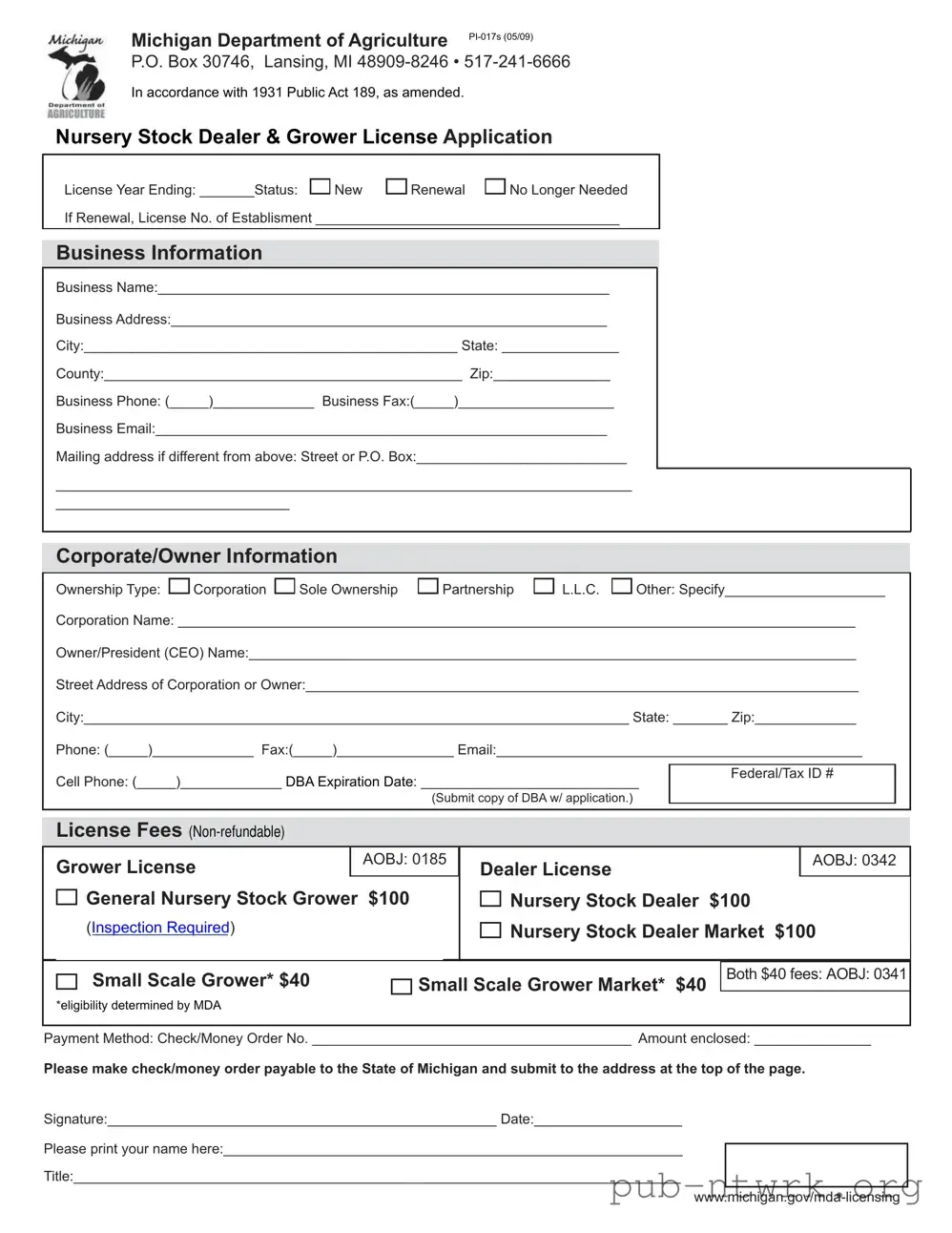 Blank Pi 017S Michigan PDF Form
