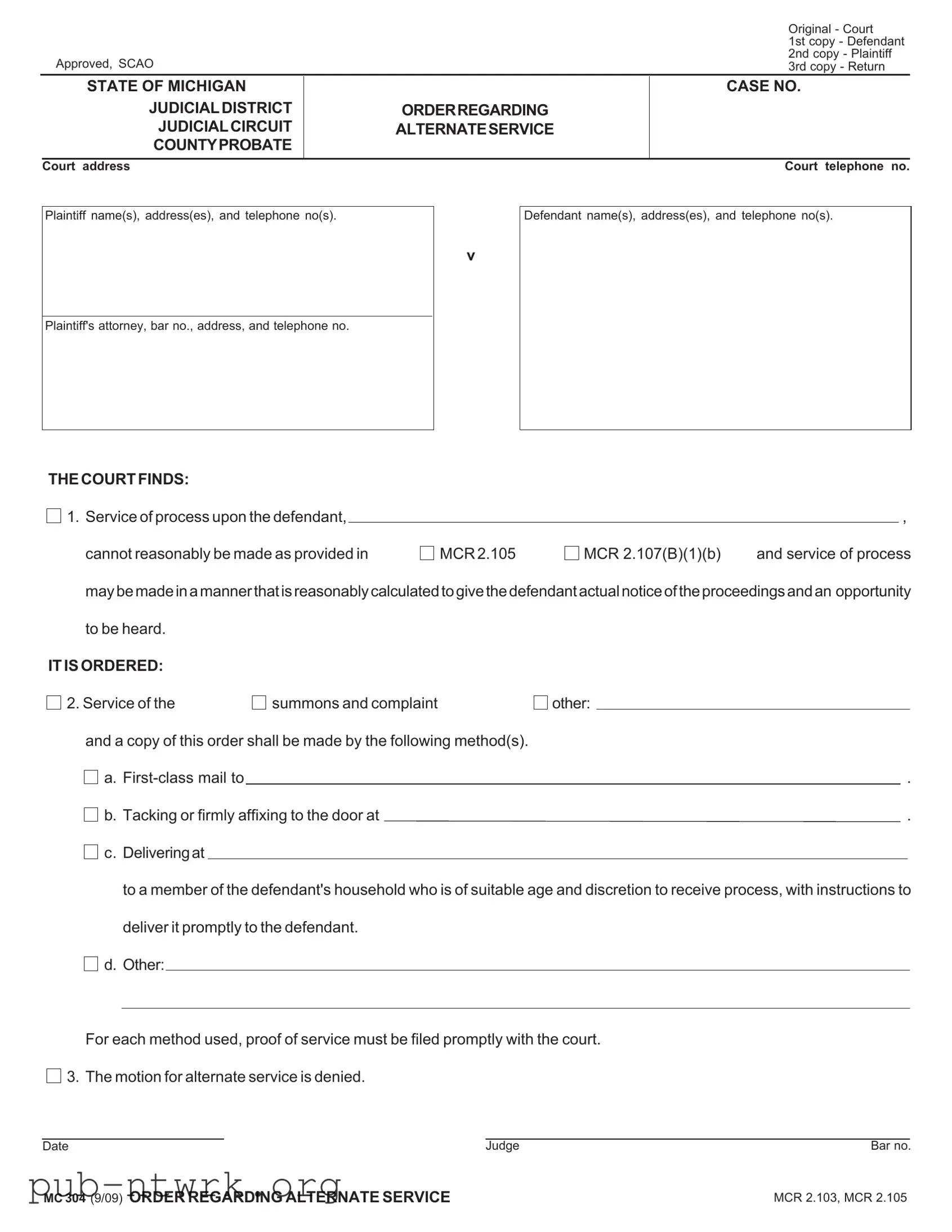 Blank Mc 304 Michigan PDF Form