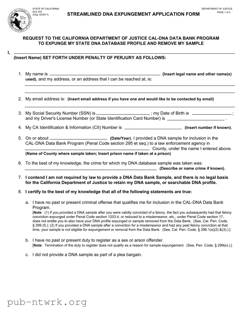 Blank California Dle 244 PDF Form