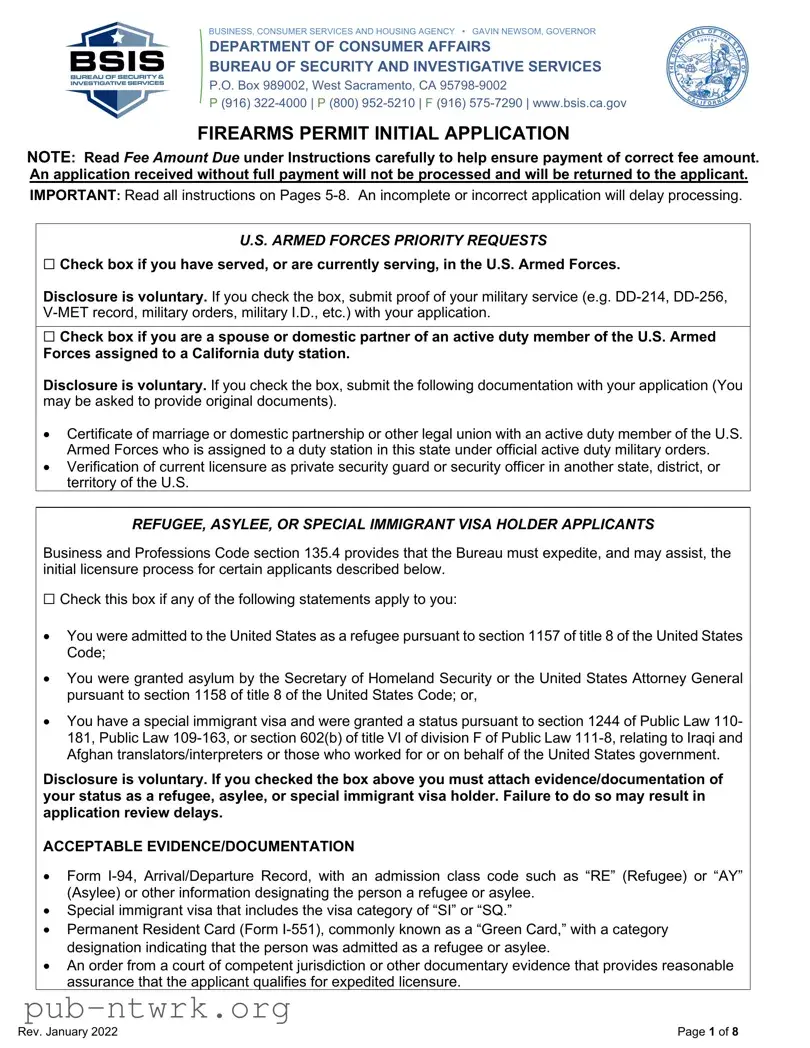 Blank California Gun Permit Application PDF Form