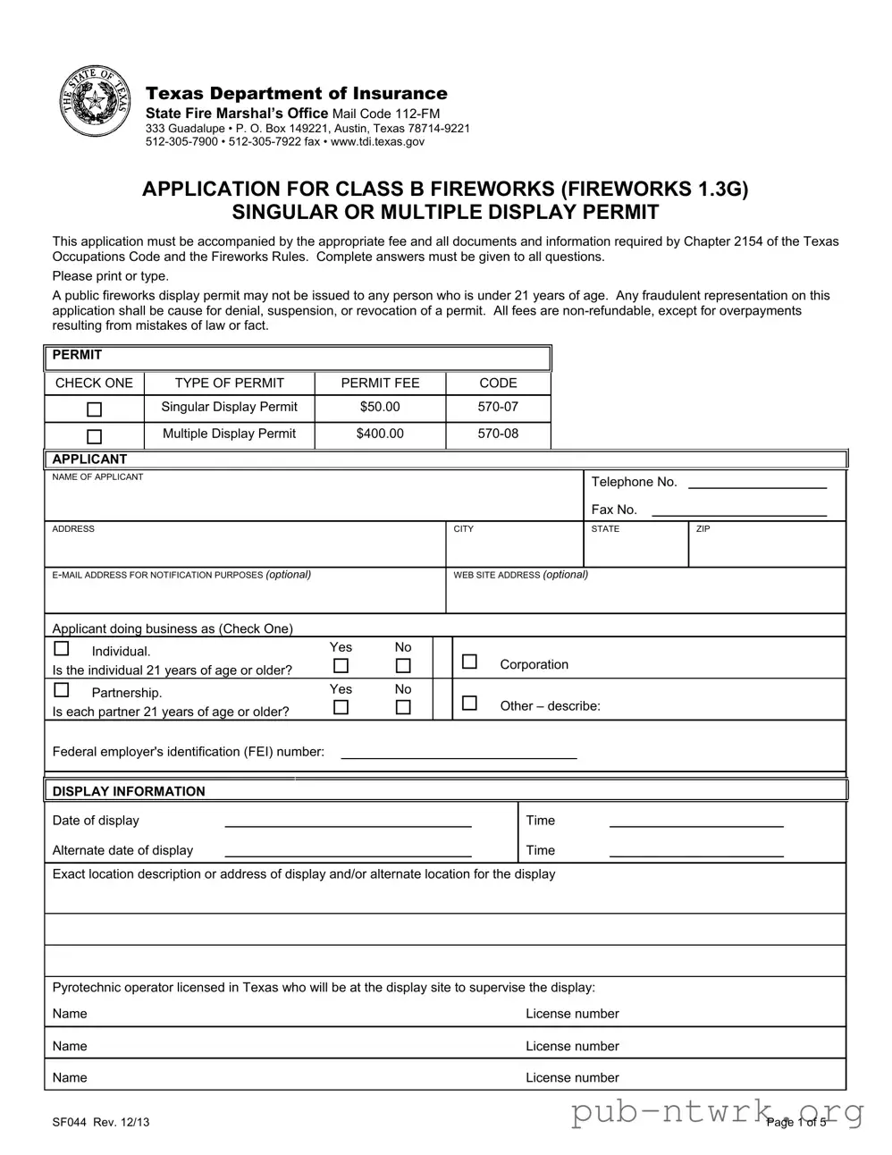 Blank Texas Sf044 PDF Form