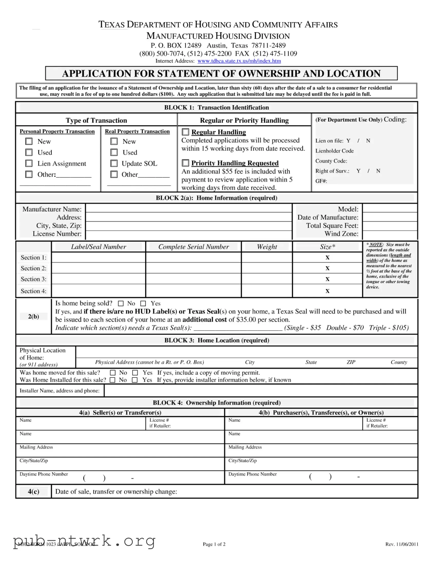 Blank Mhd 1023 Texas PDF Form