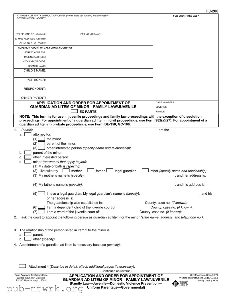 Blank California Fj 200 PDF Form