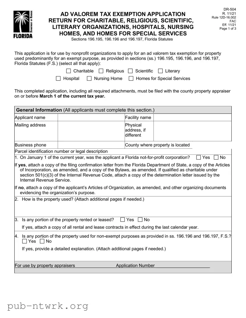 Blank Dr 504 Florida PDF Form
