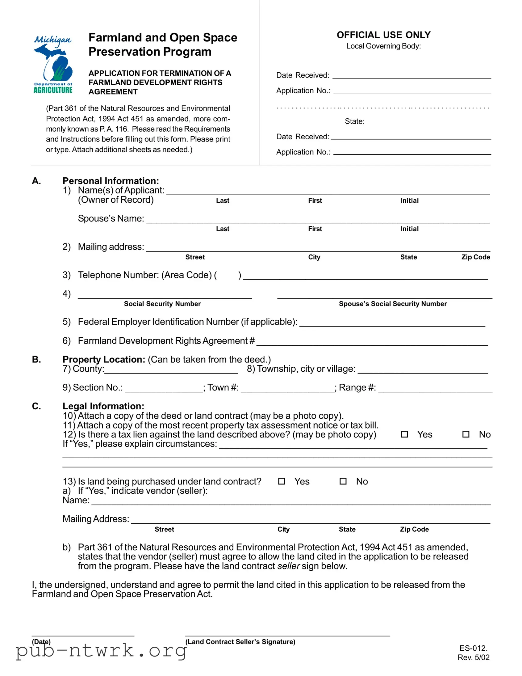 Blank Michigan Es 012 PDF Form