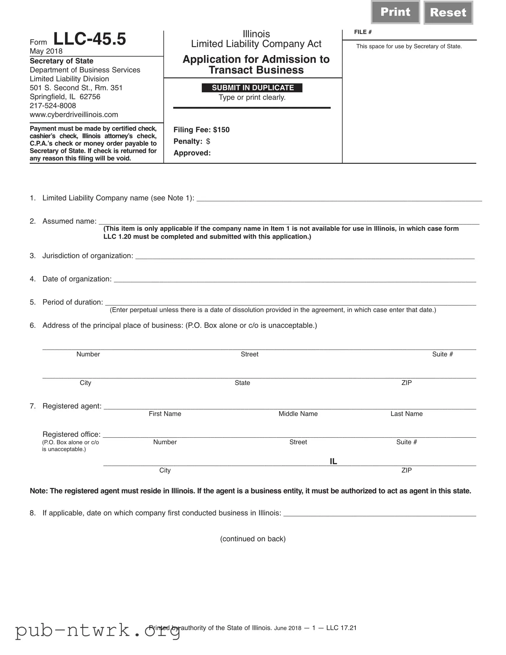 Blank Illinois Llc 45 5 PDF Form