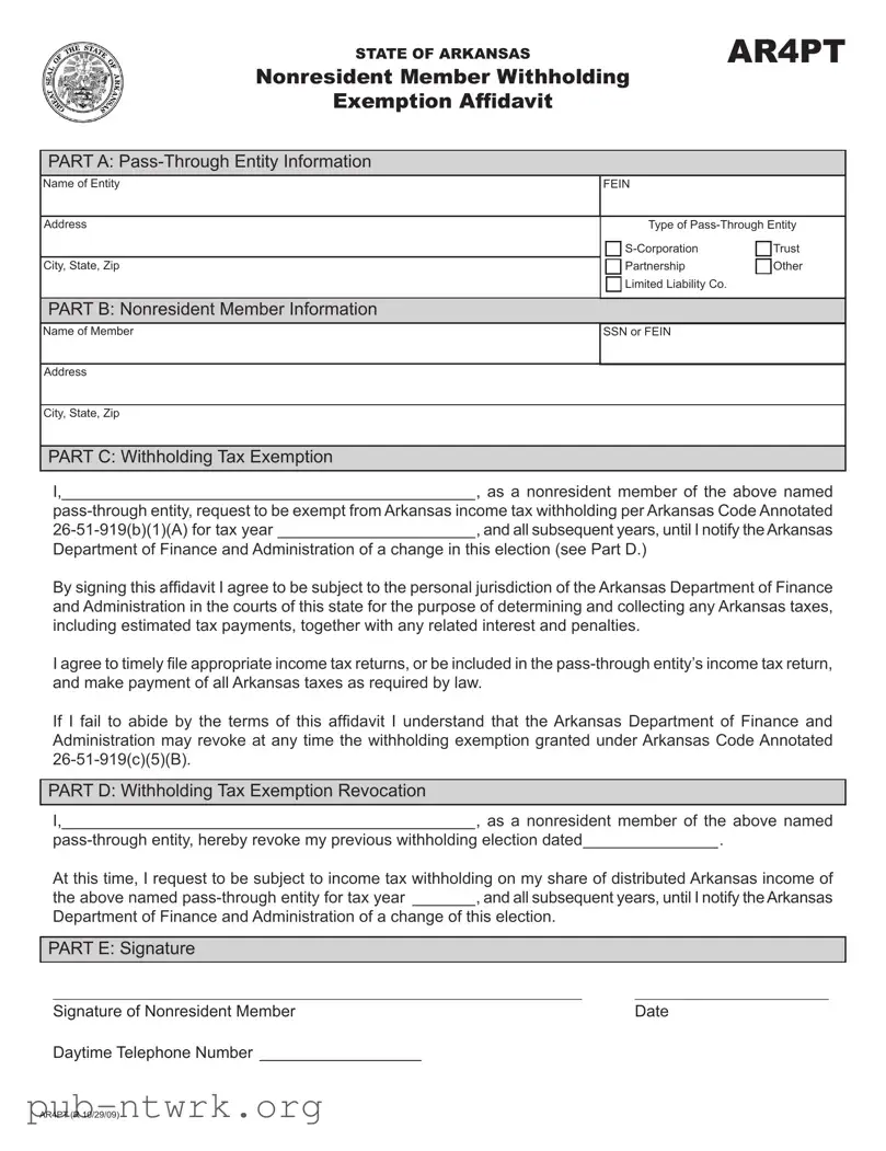 Blank Arkansas Ar4Pt PDF Form