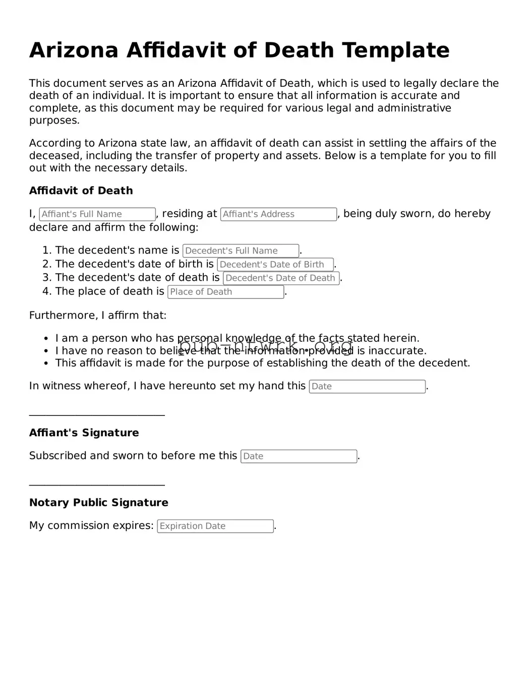 Free Arizona Affidavit of Death Form