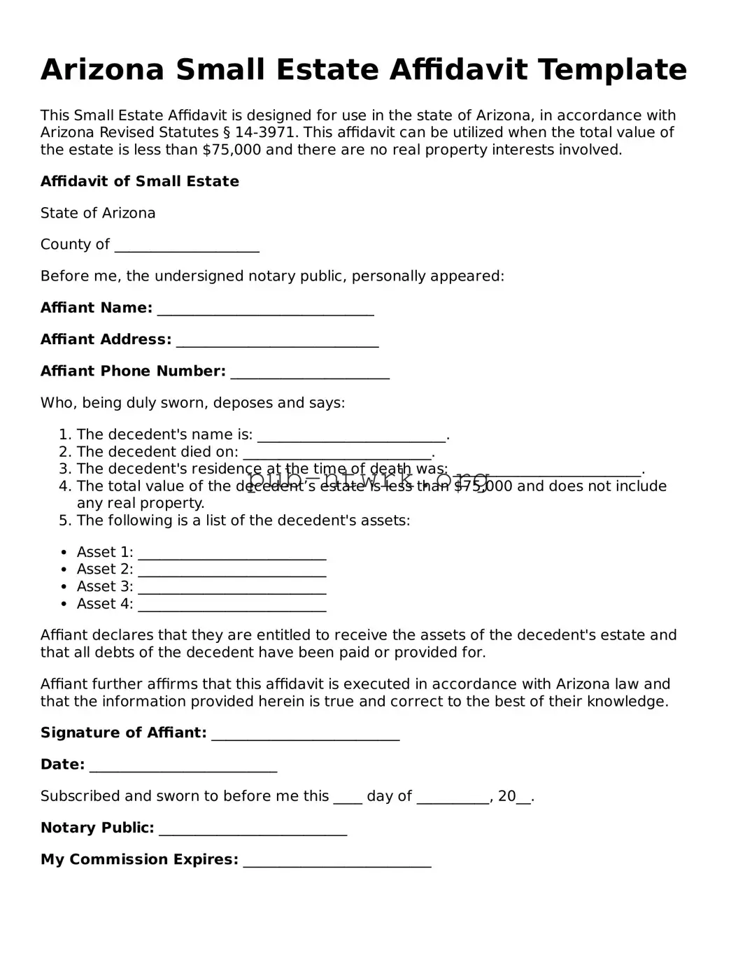 Free Arizona Small Estate Affidavit Form