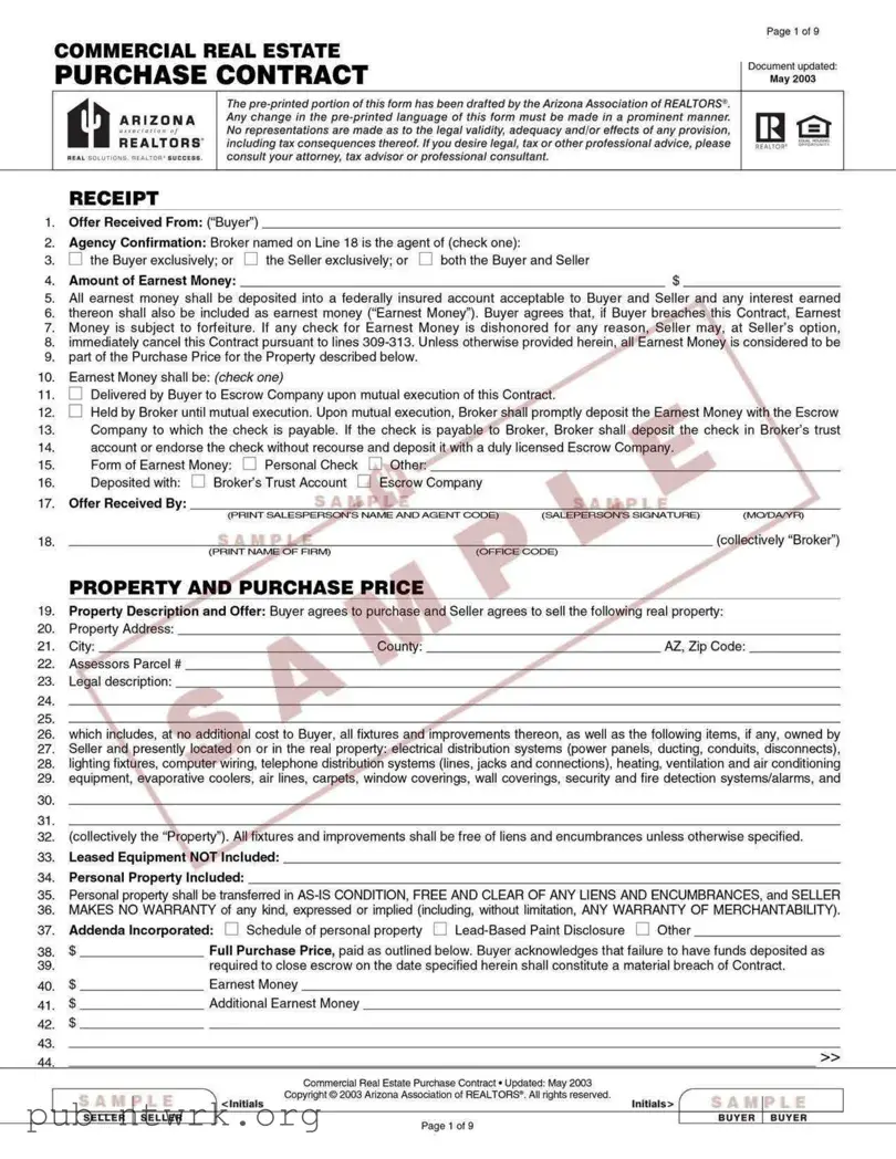Blank Arizona Commercial Real Contract PDF Form