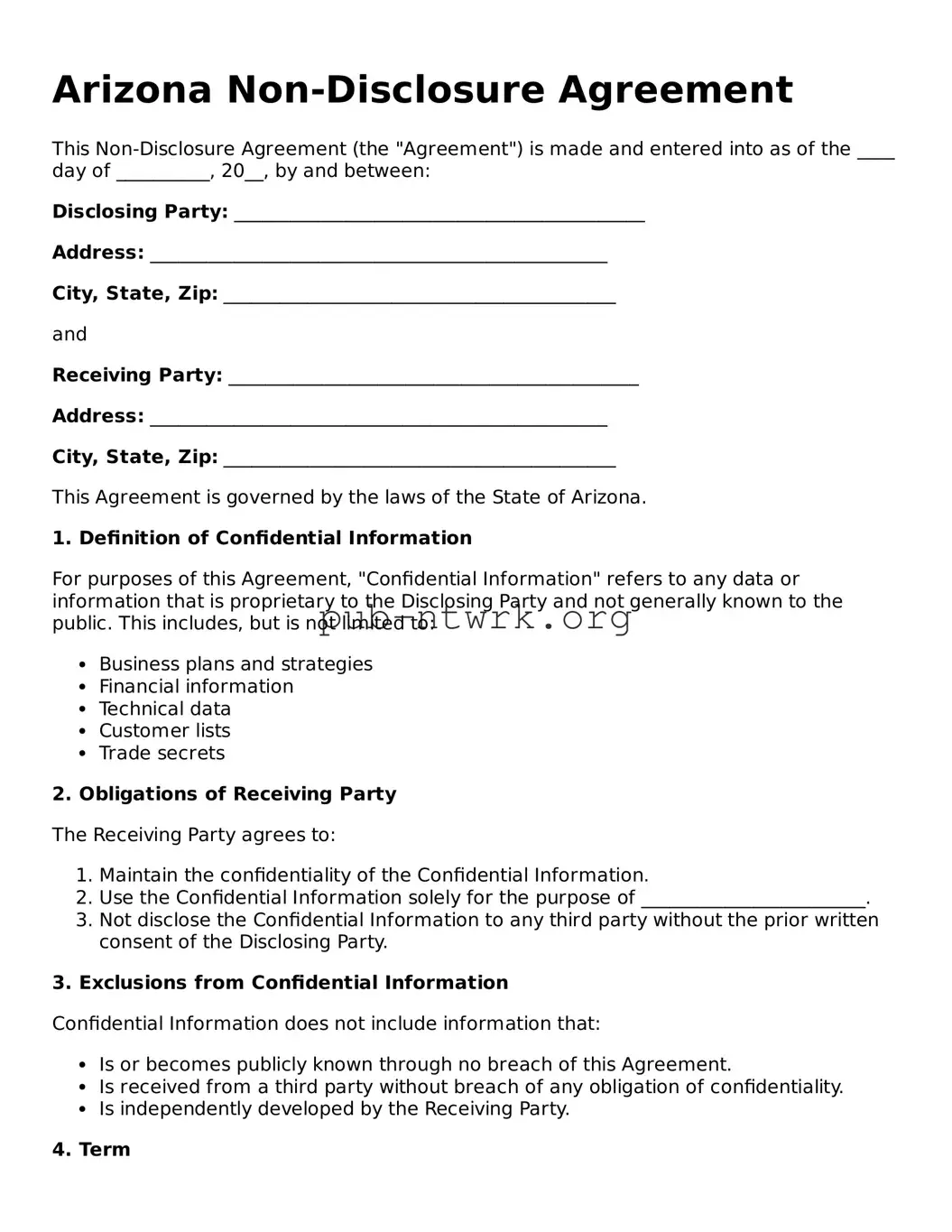 Free Arizona Non-disclosure Agreement Form