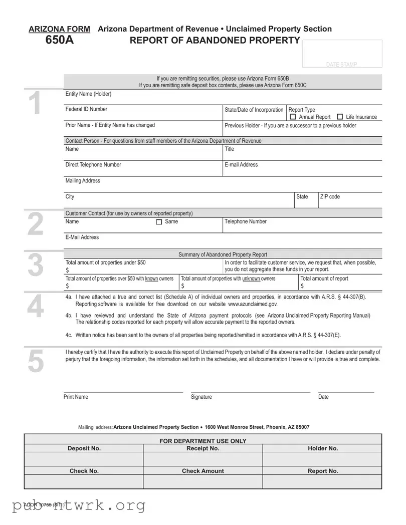 Blank Arizona 650A PDF Form