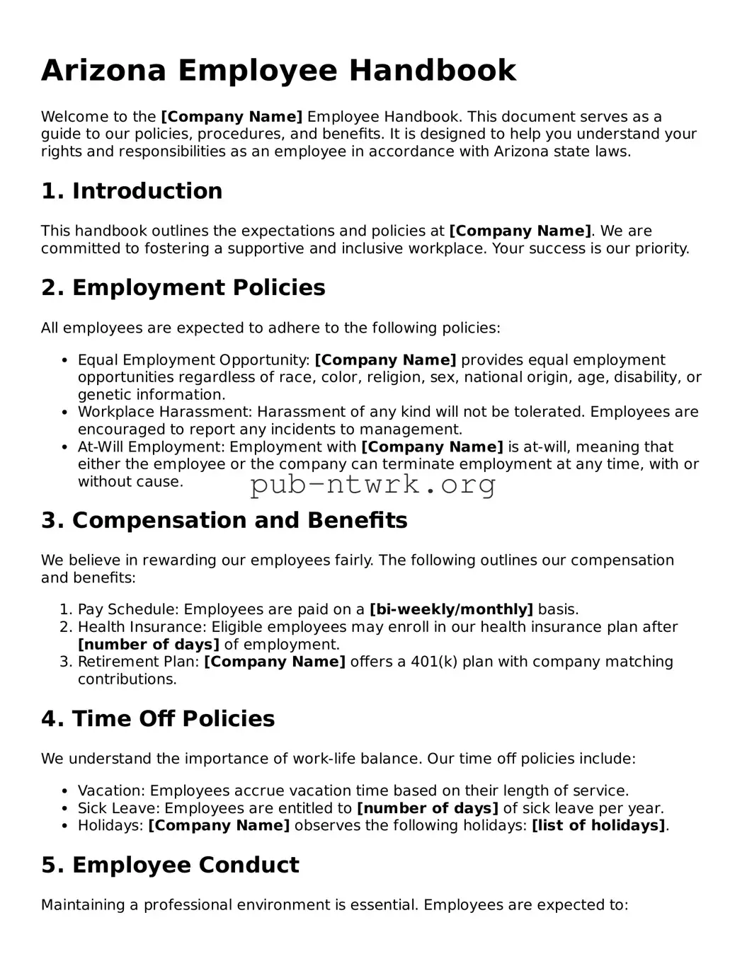Free Arizona Employee Handbook Form