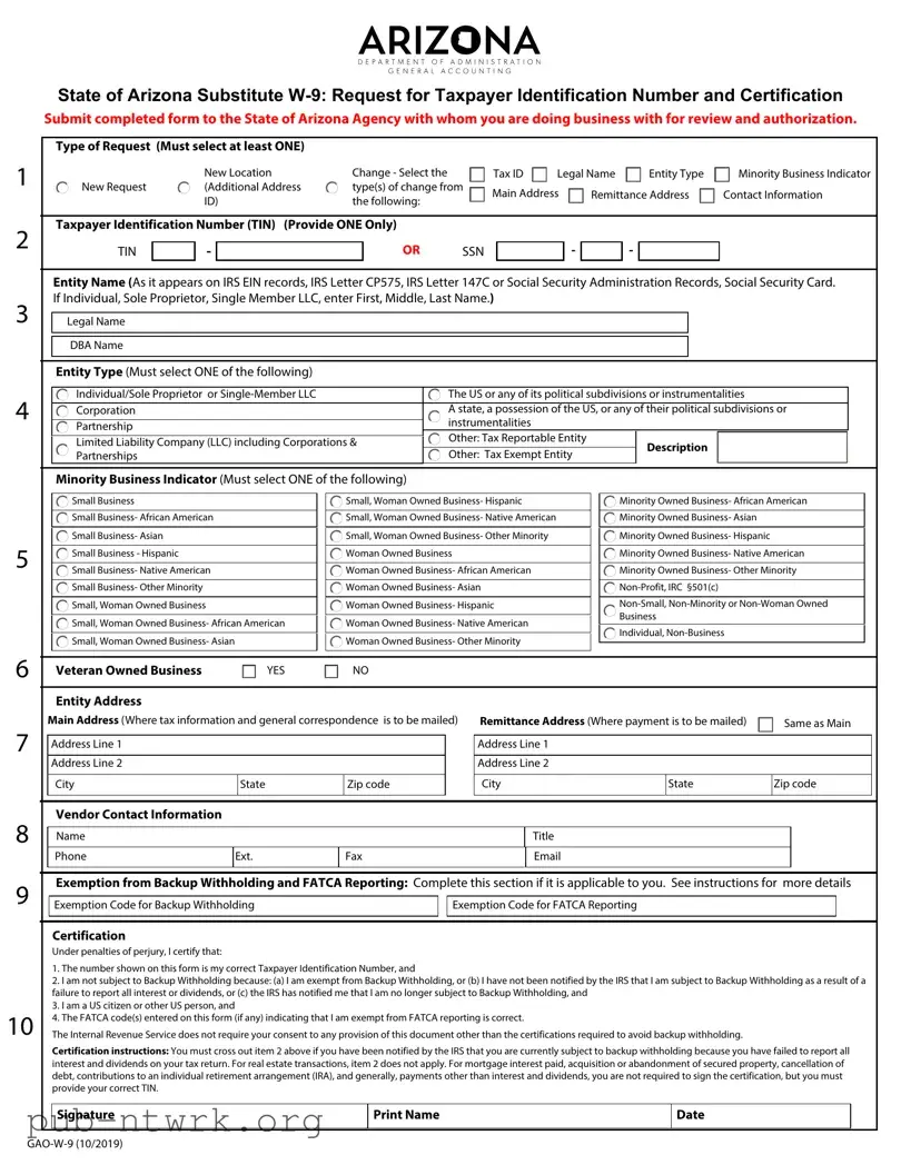 Blank Gao W 9 Arizona PDF Form