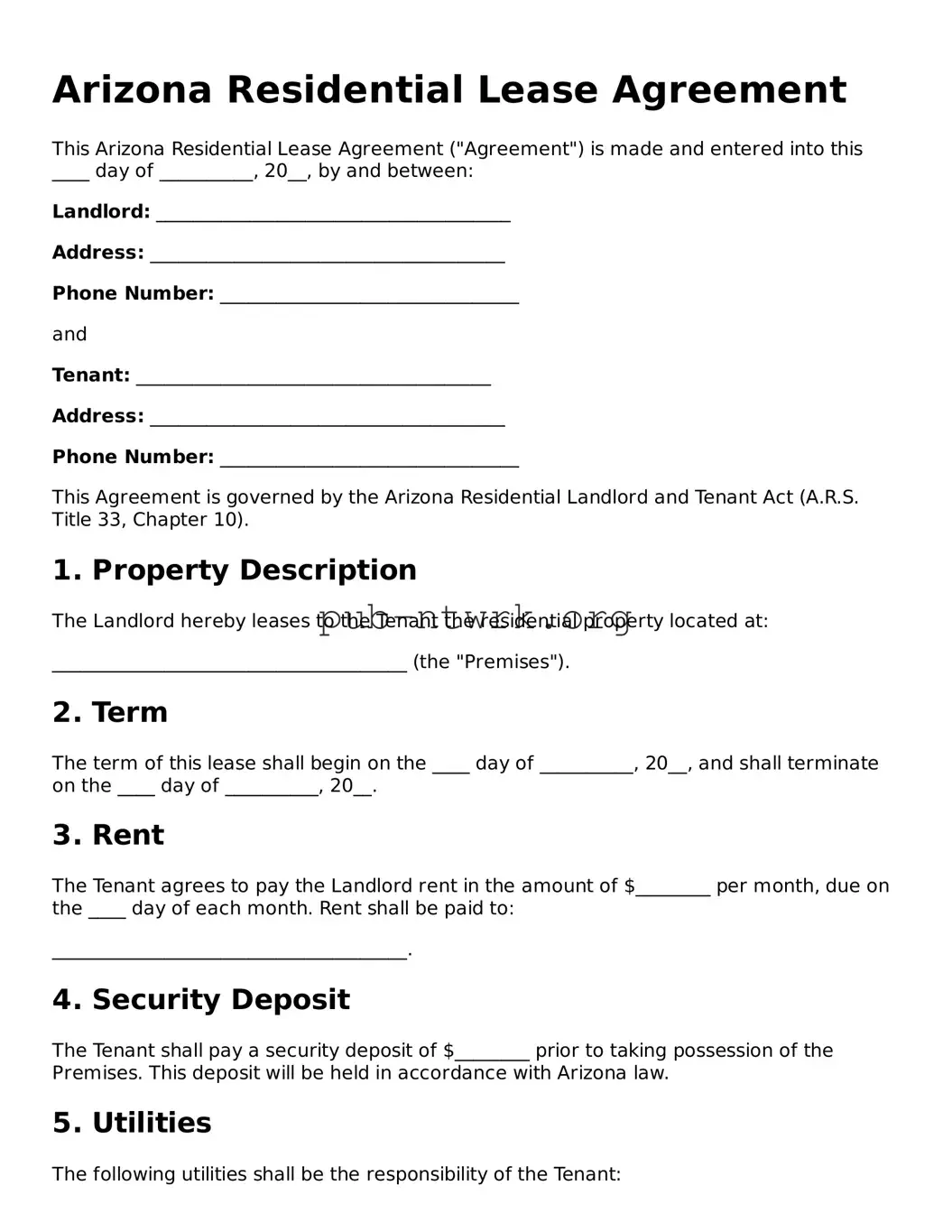 Free Arizona Residential Lease Agreement Form