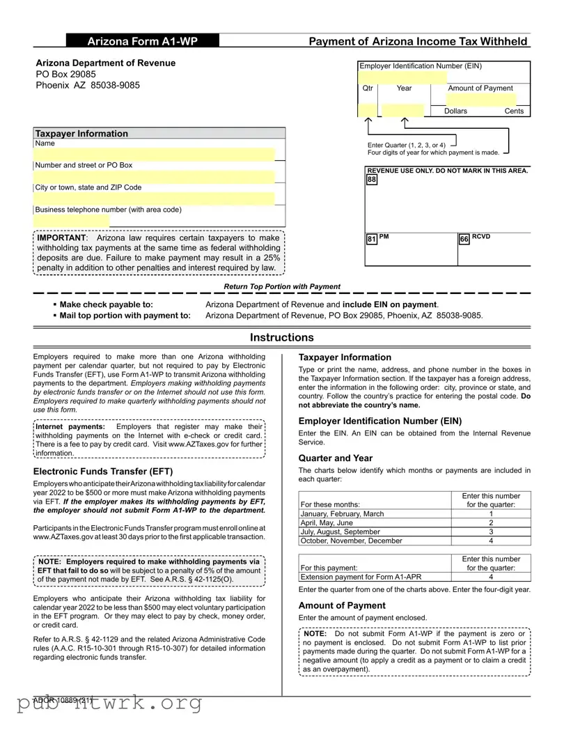 Blank Arizona A1 Wp PDF Form