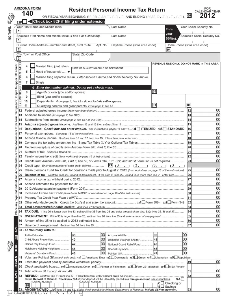 Blank Arizona 140 PDF Form