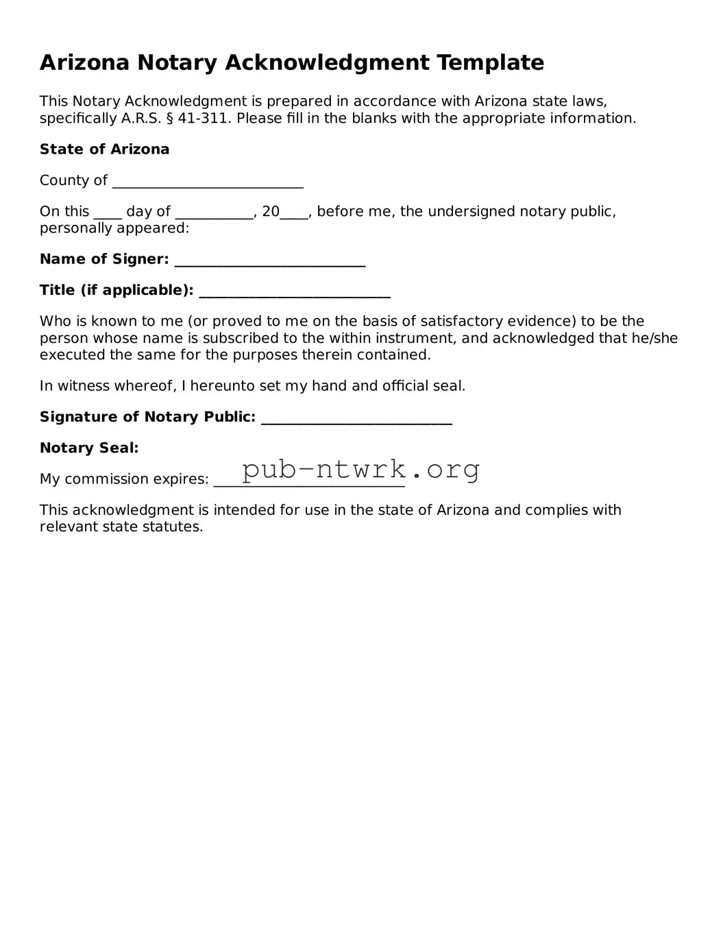 Free Arizona Notary Acknowledgement Form