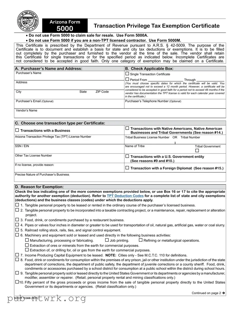 Blank Arizona 5000 PDF Form