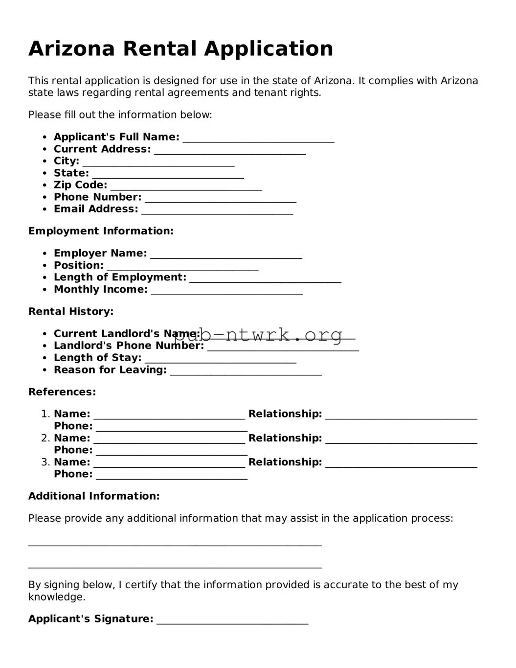 Free Arizona Rental Application Form