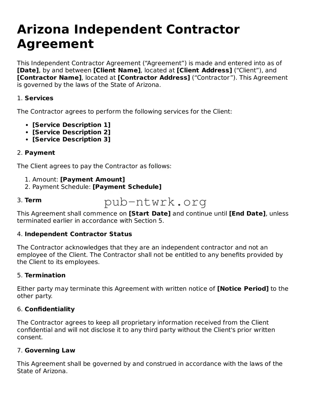 Free Arizona Independent Contractor Agreement Form