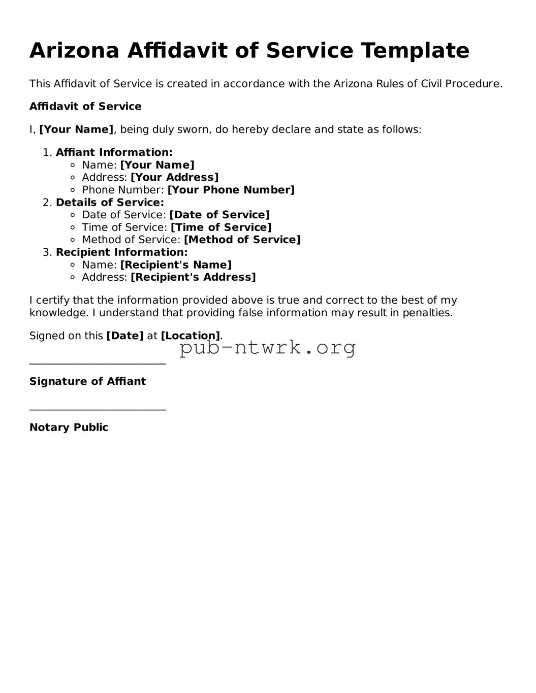 Free Arizona Affidavit of Service Form