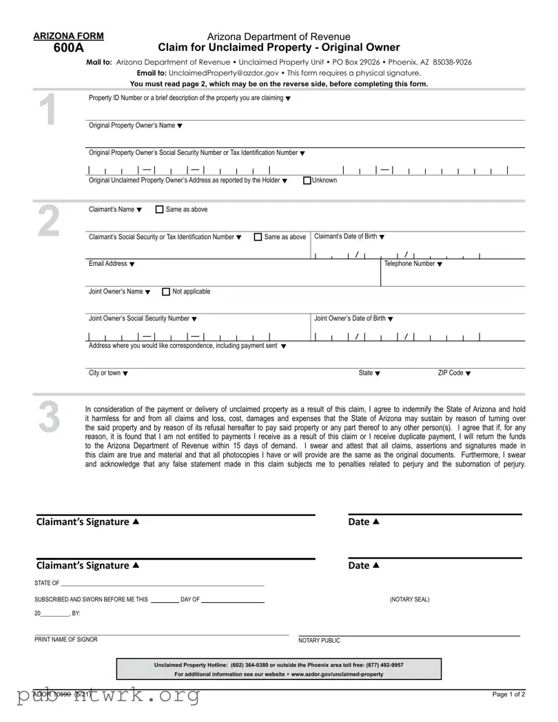 Blank Arizona 600A PDF Form