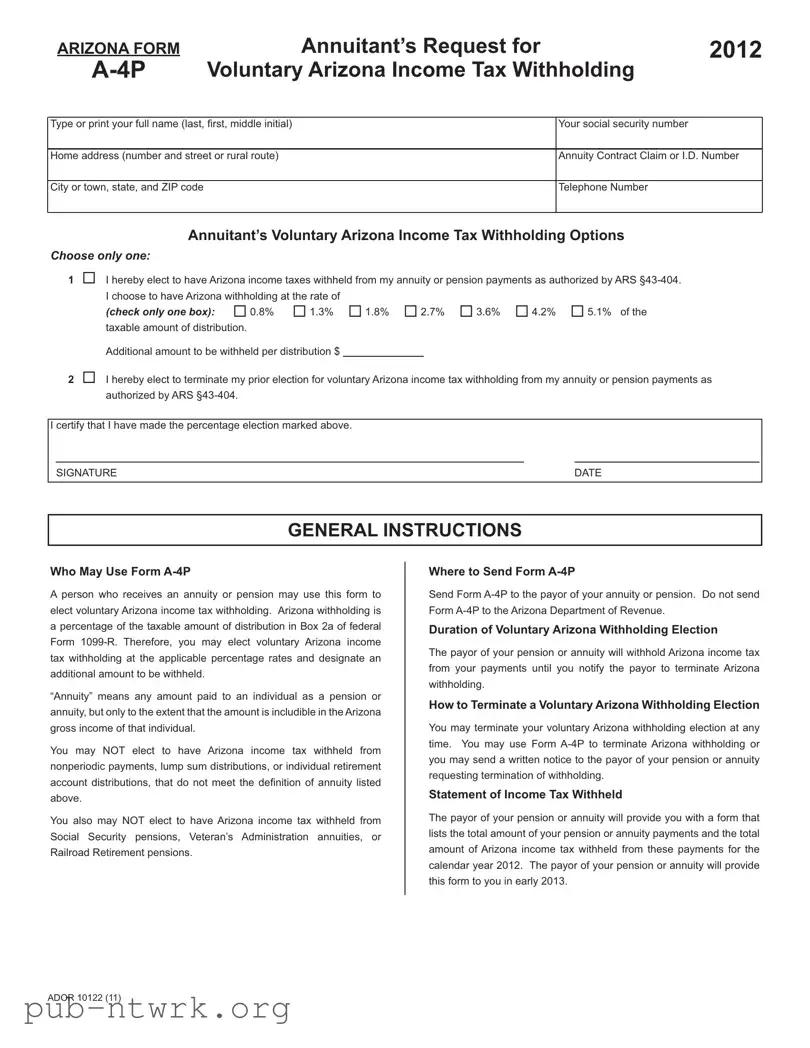 Blank Arizona A 4P PDF Form