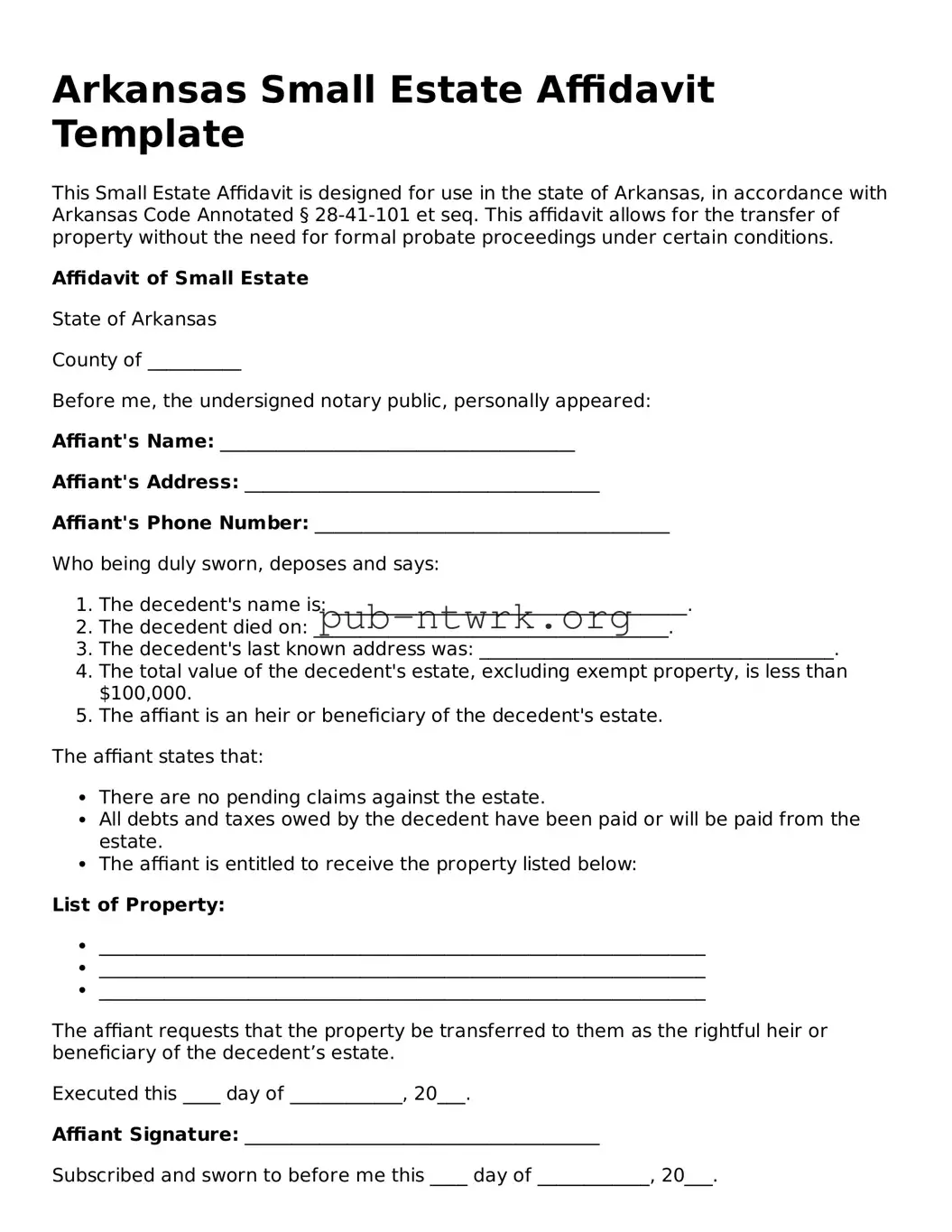 Free Arkansas Small Estate Affidavit Form