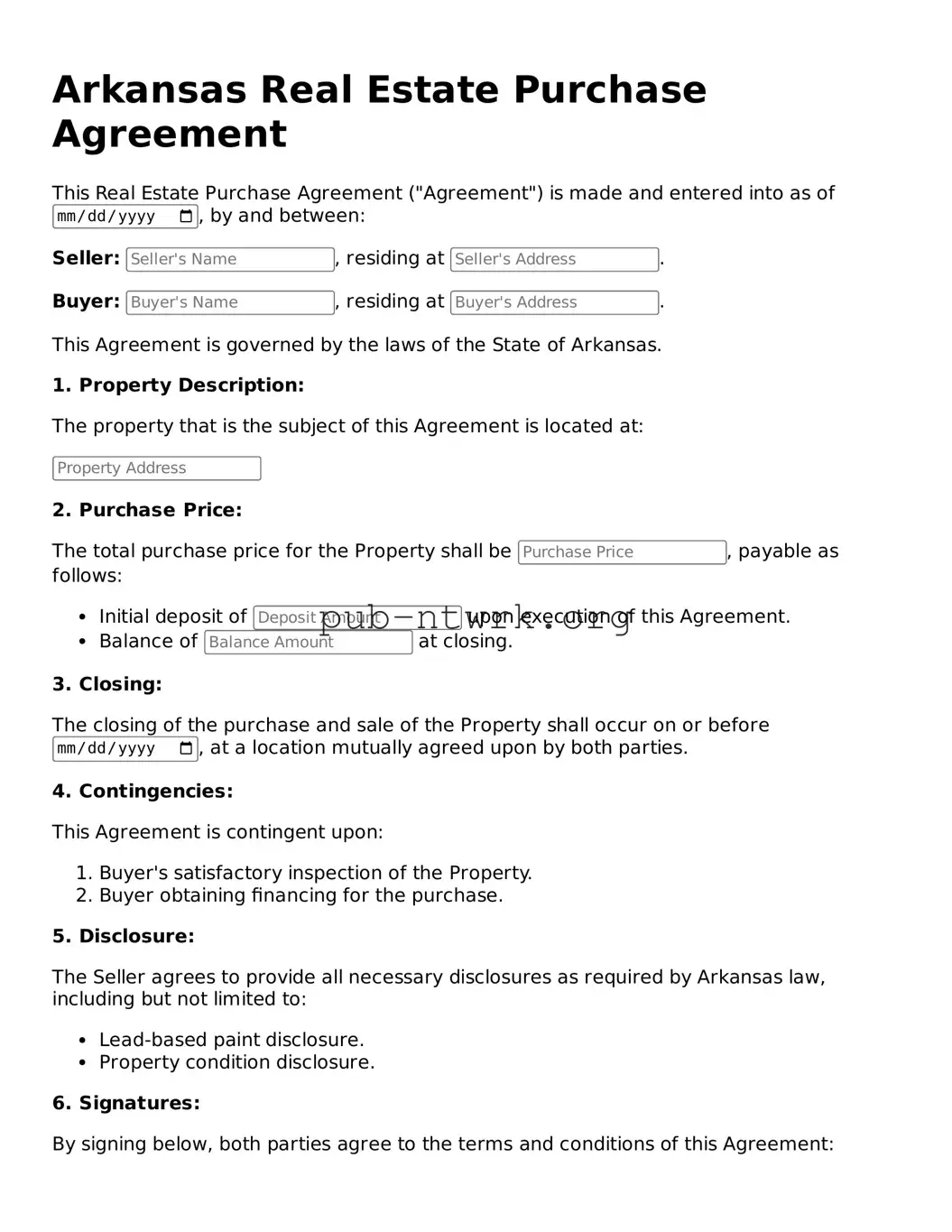 Free Arkansas Real Estate Purchase Agreement Form