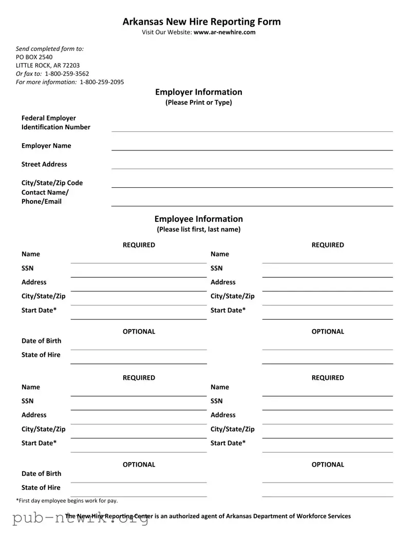 Blank Arkansas New Hire Reporting PDF Form