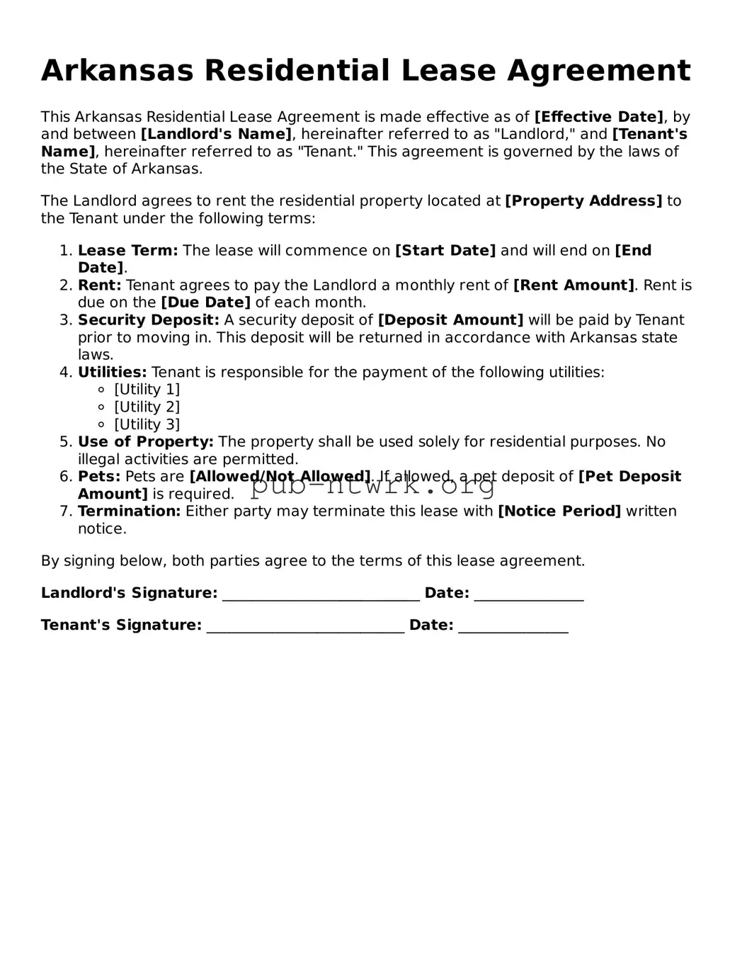 Free Arkansas Residential Lease Agreement Form