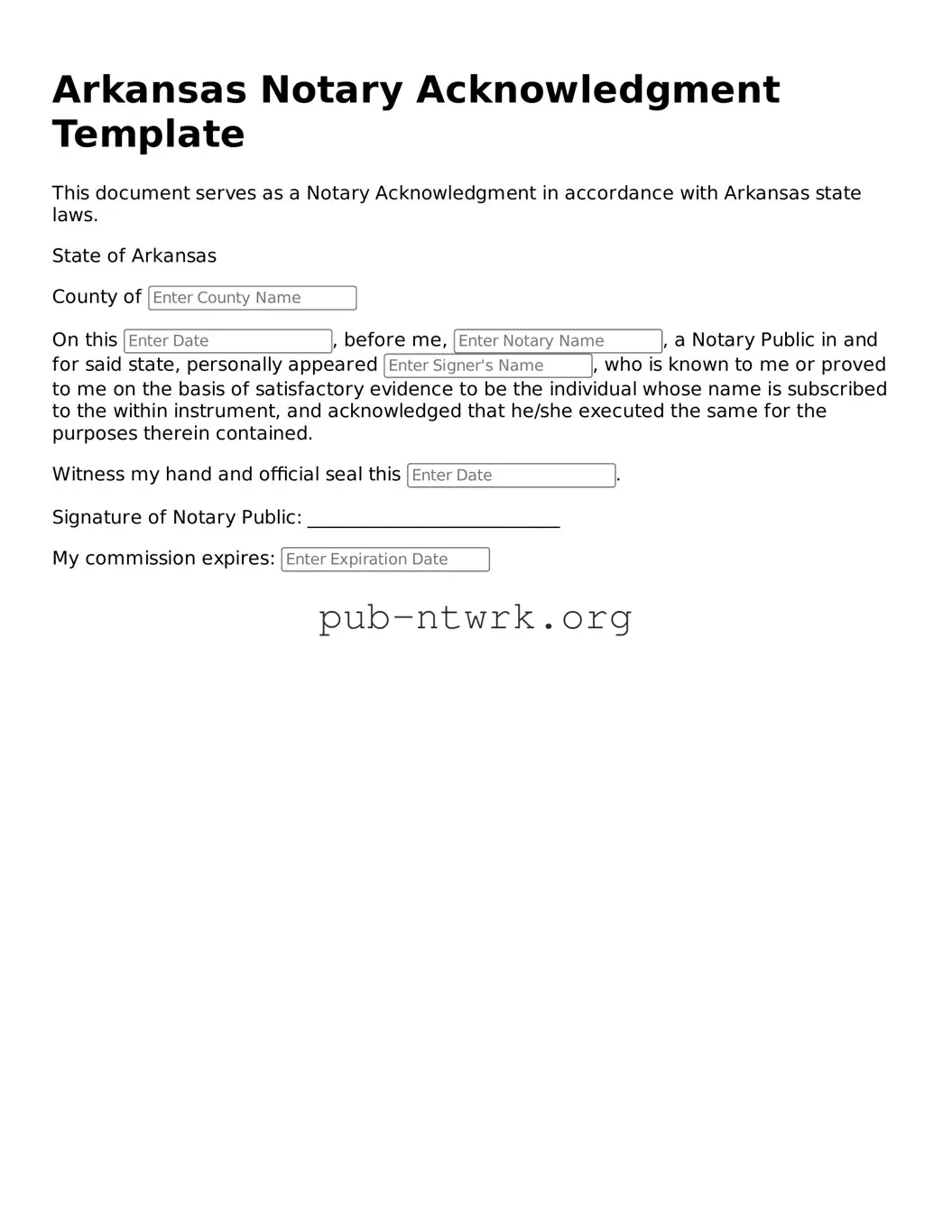 Free Arkansas Notary Acknowledgement Form
