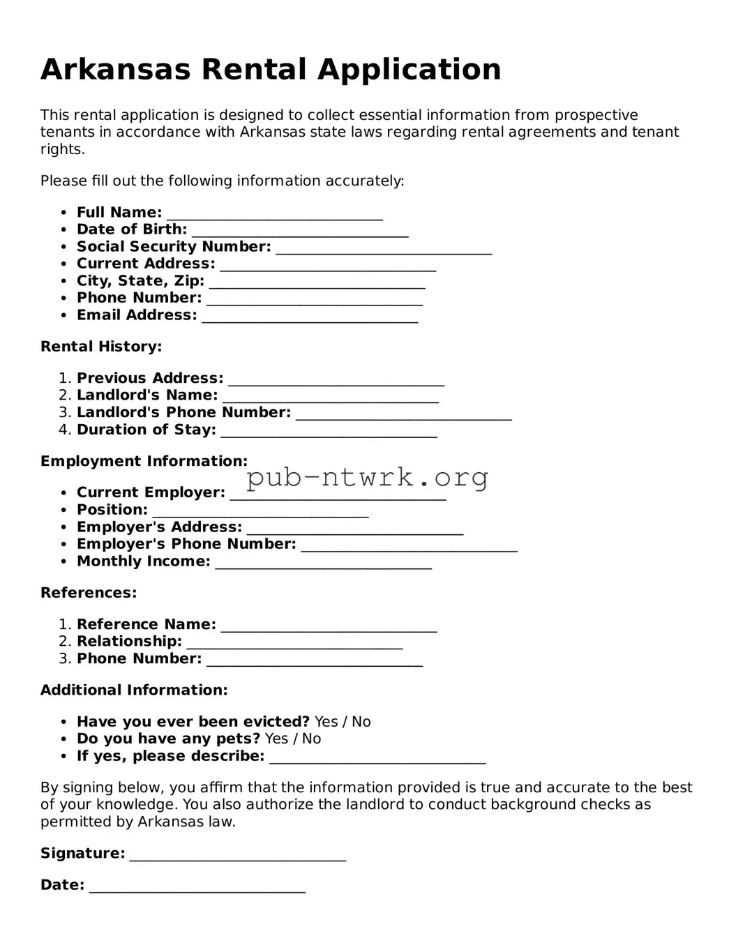 Free Arkansas Rental Application Form