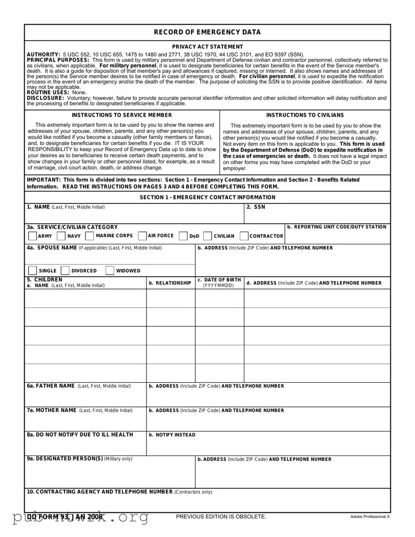 Blank DD 93 PDF Form