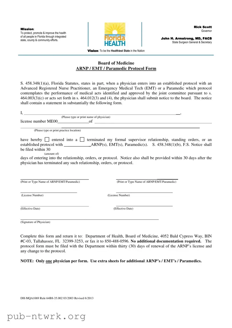 Blank Arnp Florida Protocol PDF Form