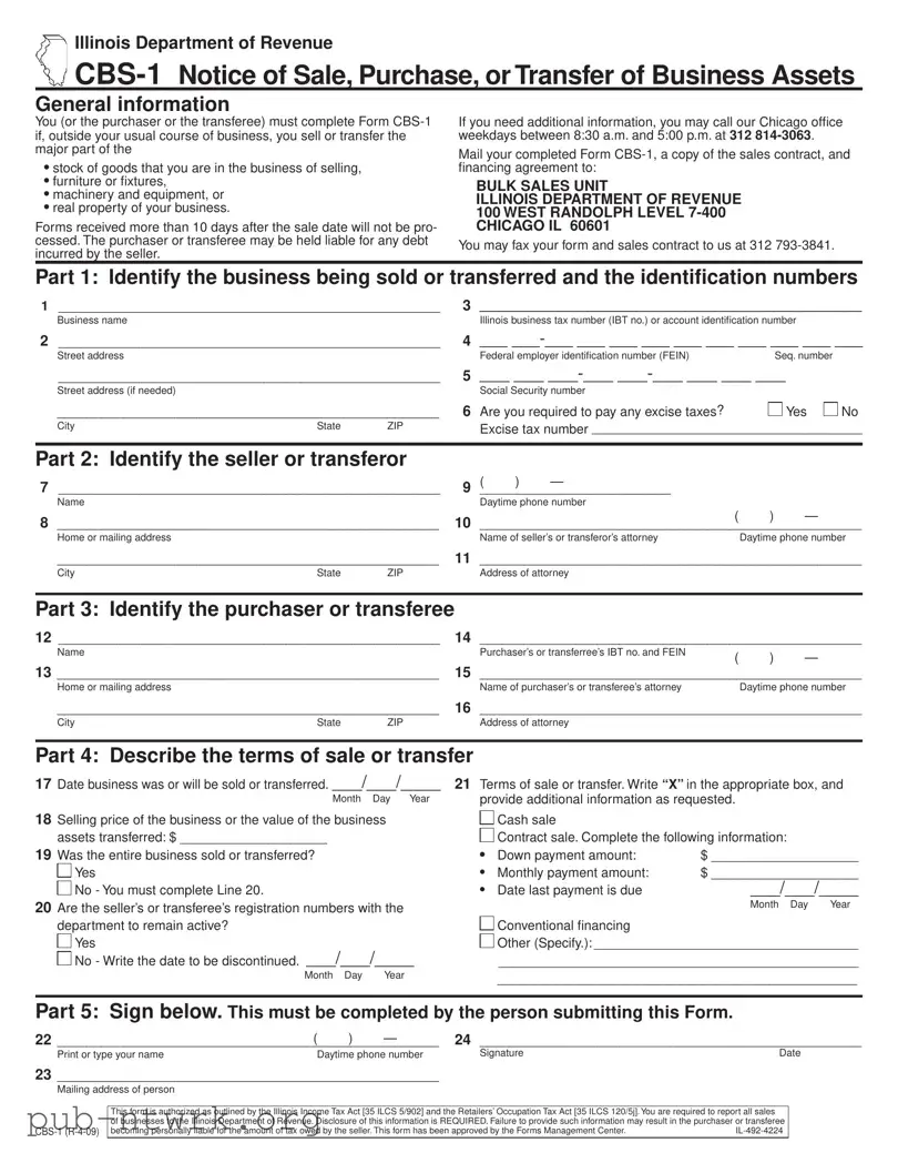 Blank Cbs 1 Illinois PDF Form