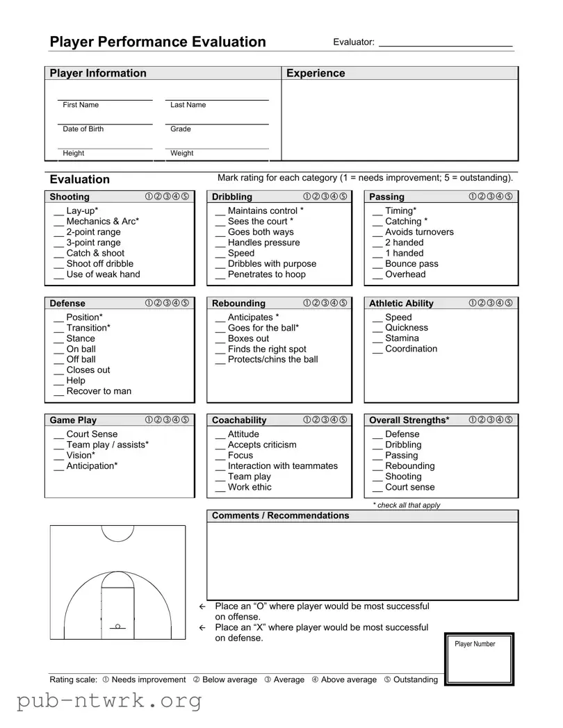 Blank Basketball Evaluation PDF Form
