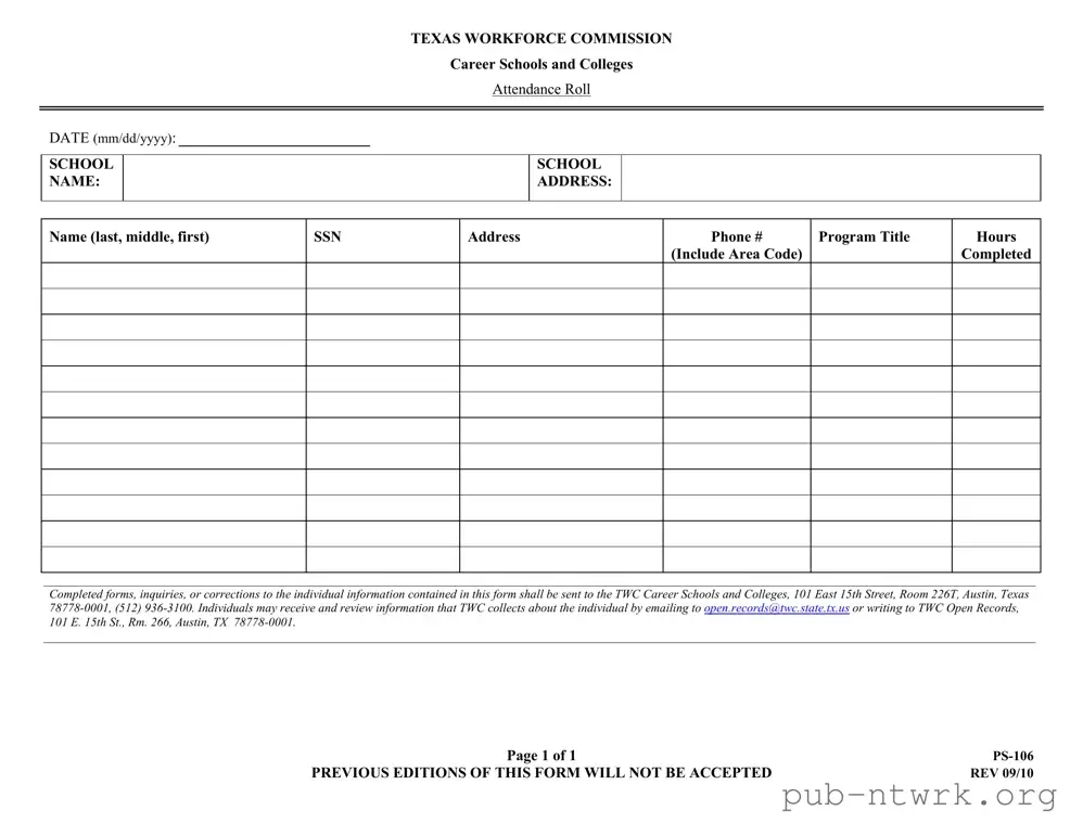 Blank Texas Ps 106 PDF Form