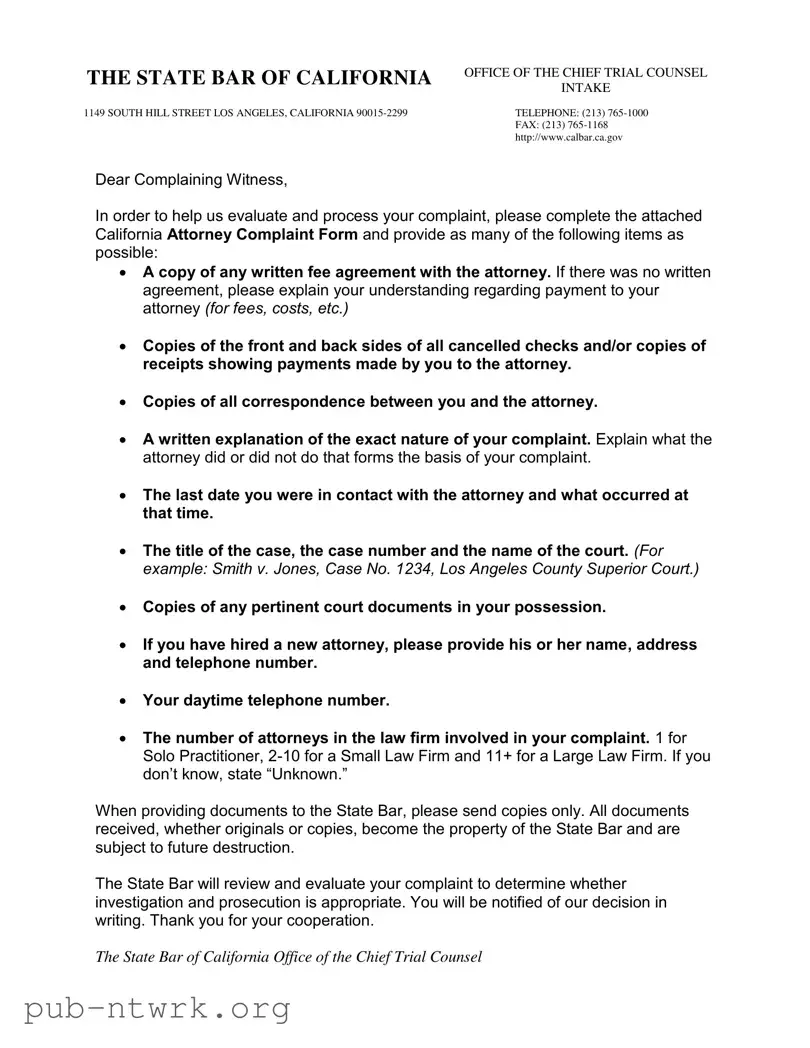 Blank California Attorney Complaint PDF Form