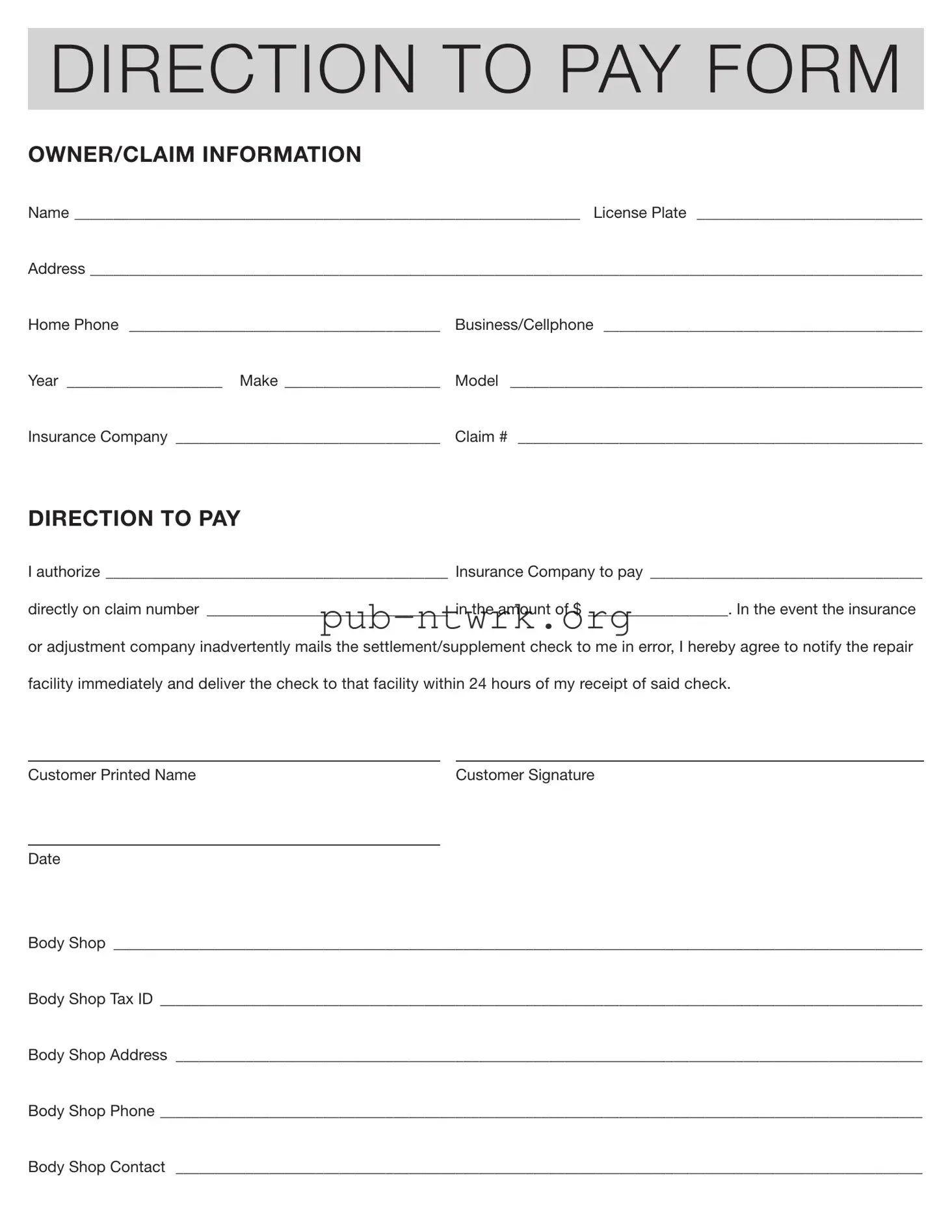 Blank Authorization And Direction Pay PDF Form