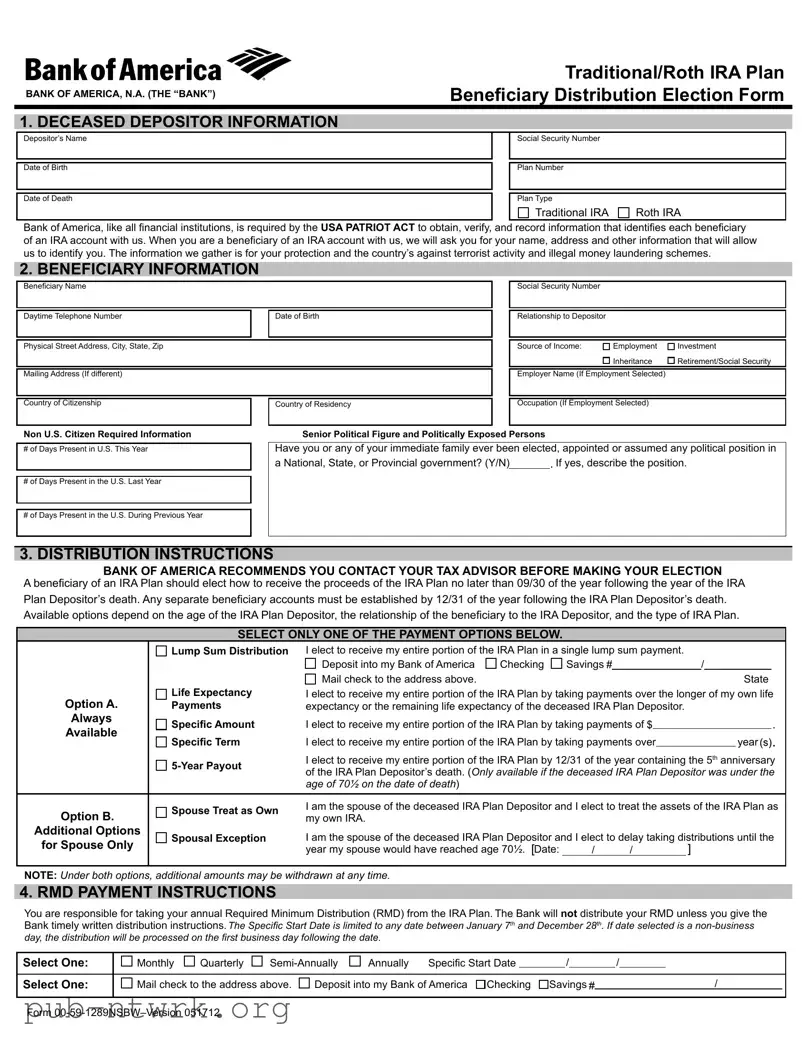 Blank Bank Of America Beneficiary PDF Form